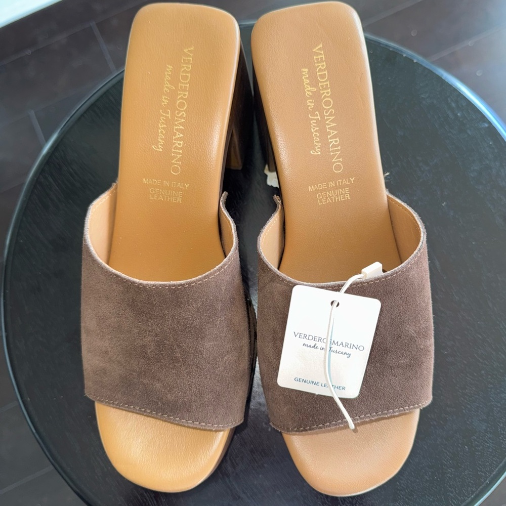 VERDEROSMARINO Suede Slide Sandals Genuine Leather Brown EU 41/US 9.5 NWT